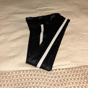 Faux leather white stripe leggings